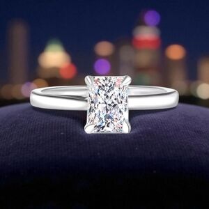 1 CT Moissanite Diamond Radiant Solitaire Engagement Ring Anniversary Birthday